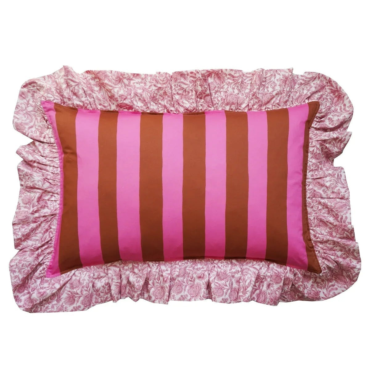 Oblong Ruffle Cushion made with Liberty Fabric VACATION STRIPE & SAMBOURNE - Coco & Wolf