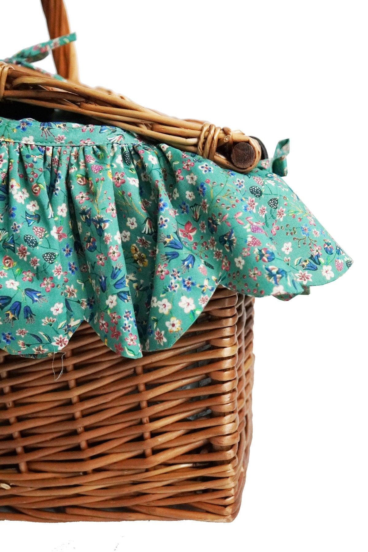 Rectangular Picnic Basket Hamper made with Liberty Fabric DONNA LEIGH GREEN - Coco & Wolf