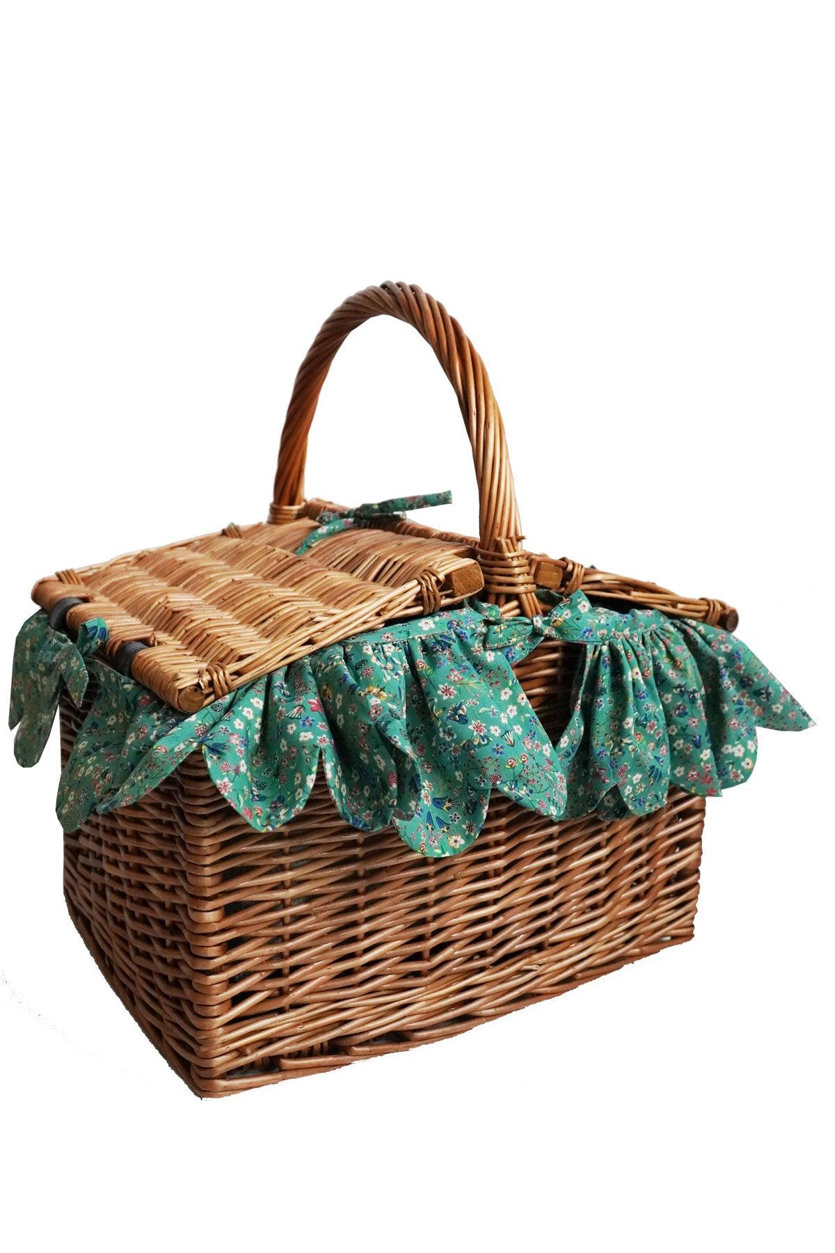 Rectangular Picnic Basket Hamper made with Liberty Fabric DONNA LEIGH GREEN - Coco & Wolf