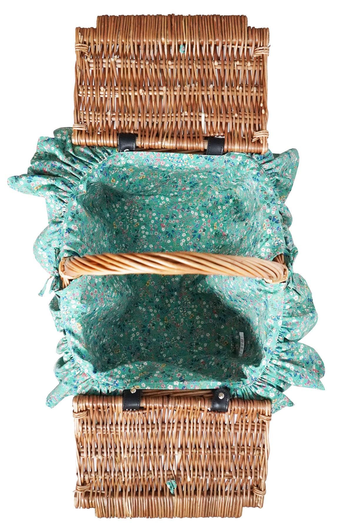 Rectangular Picnic Basket Hamper made with Liberty Fabric DONNA LEIGH GREEN - Coco & Wolf