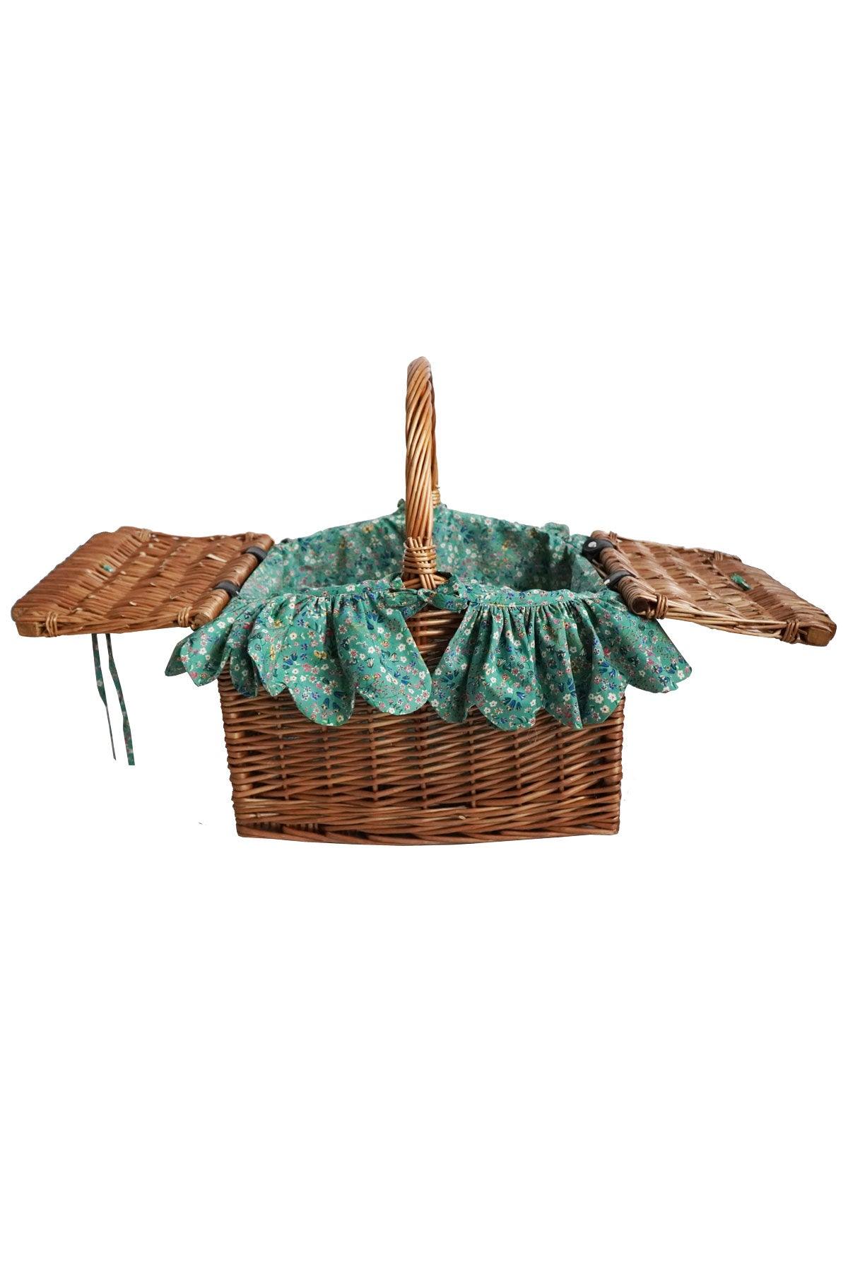 Rectangular Picnic Basket Hamper made with Liberty Fabric DONNA LEIGH GREEN - Coco & Wolf