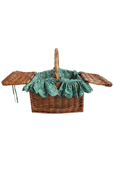 Rectangular Picnic Basket Hamper made with Liberty Fabric DONNA LEIGH GREEN - Coco & Wolf