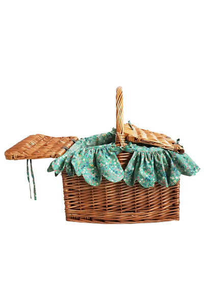 Rectangular Picnic Basket Hamper made with Liberty Fabric DONNA LEIGH GREEN - Coco & Wolf