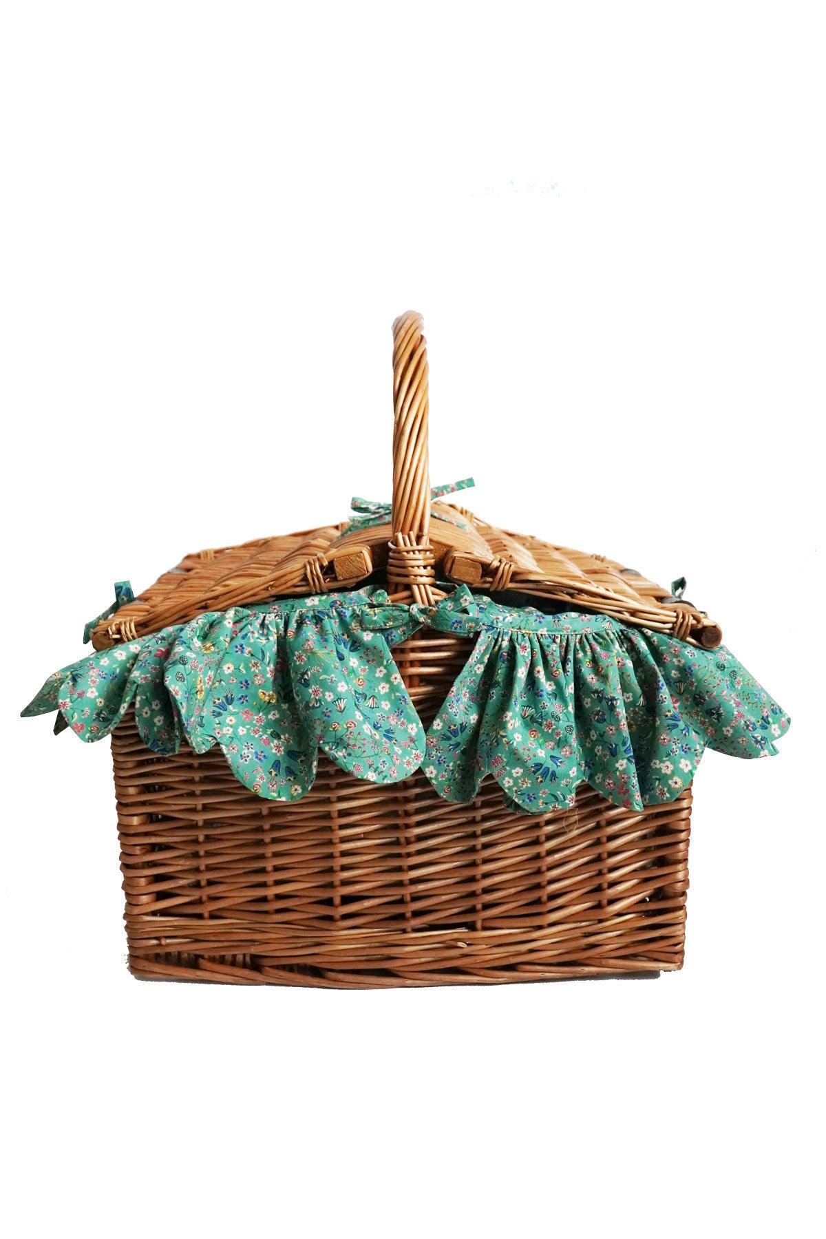 Rectangular Picnic Basket Hamper made with Liberty Fabric DONNA LEIGH GREEN - Coco & Wolf
