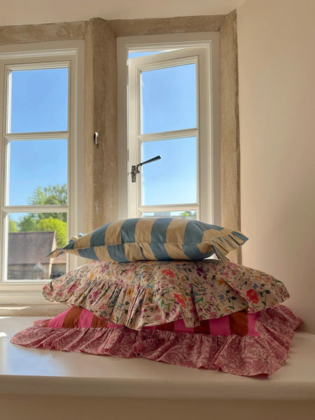 Oblong Ruffle Cushion made with Liberty Fabric VACATION STRIPE & SAMBOURNE - Coco & Wolf