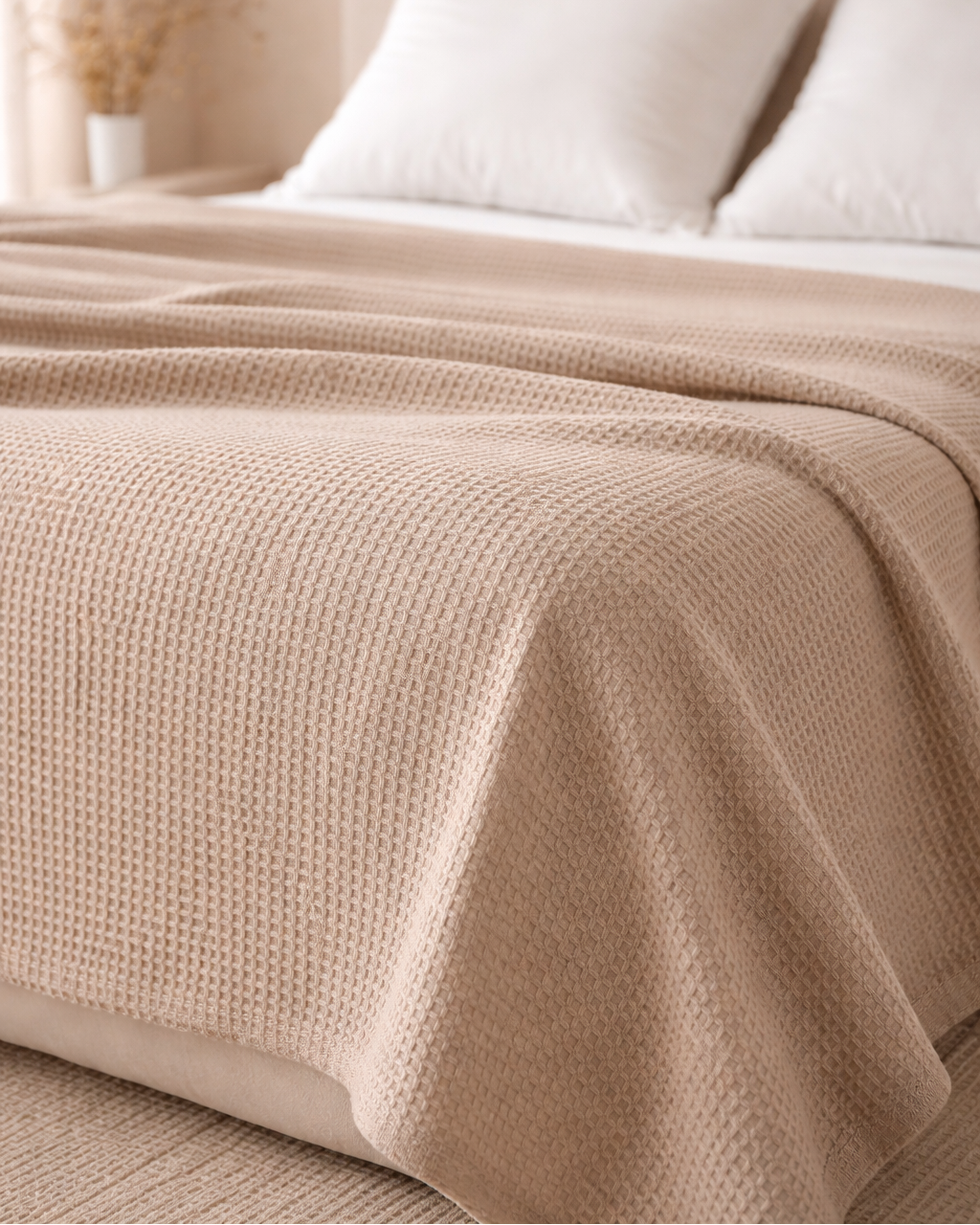 Amélia Beige Bedspread - 100% Cotton Waffle