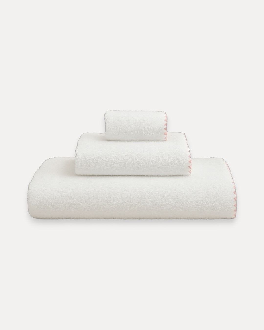 White and Pink Shell-Stitch Cotton Bath Towel