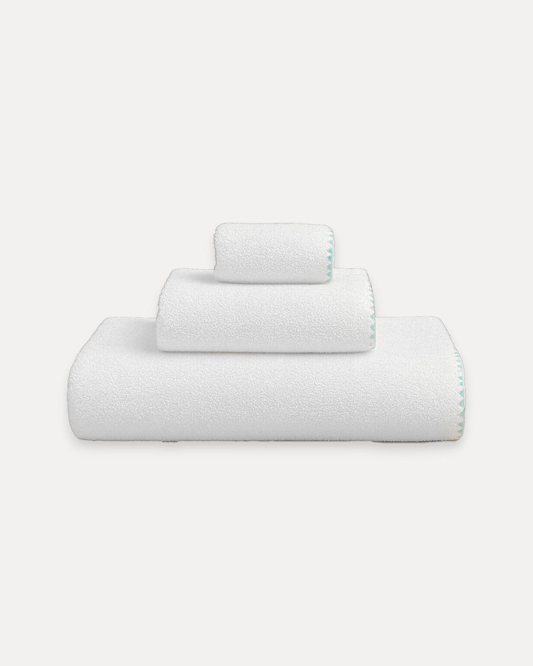 White and Mint Green Shell-Stitch Cotton Bath Towel
