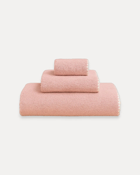 Pink and Natural Shell-Stitch Cotton Bath Towel