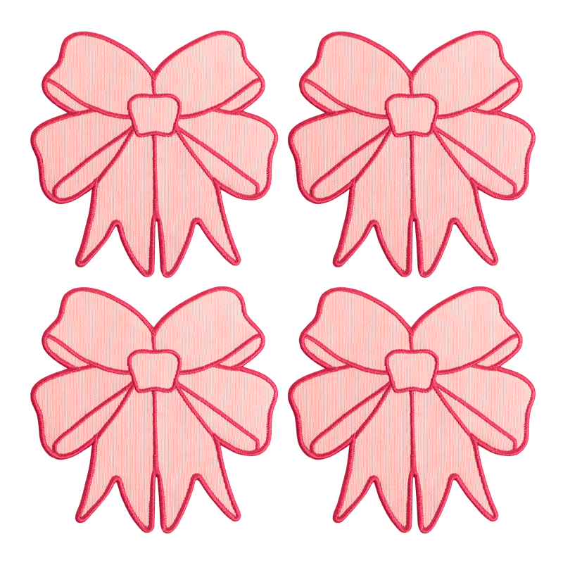 Set of 4 Coquette Coasters by Octaevo, featuring pink bows with red outlines on a transparent background.