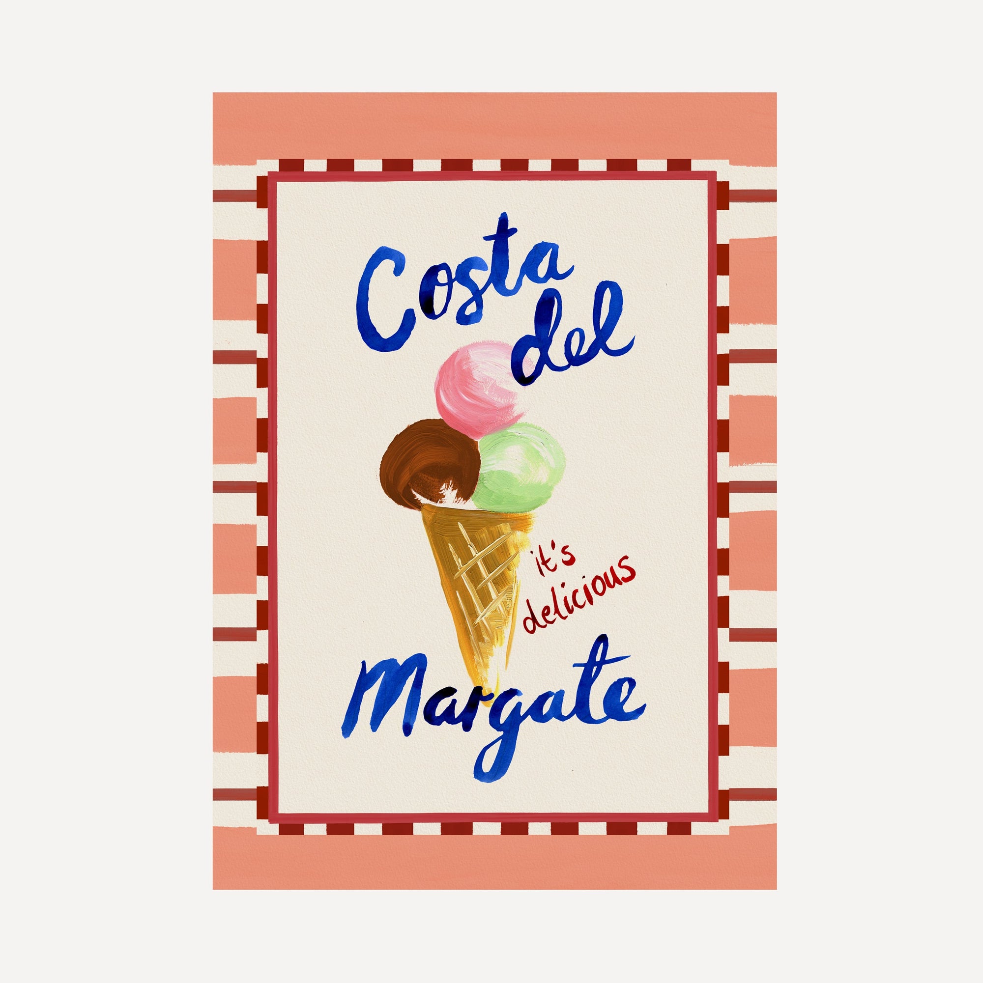 Costa del Margate print, ice cream illustration with seaside wording