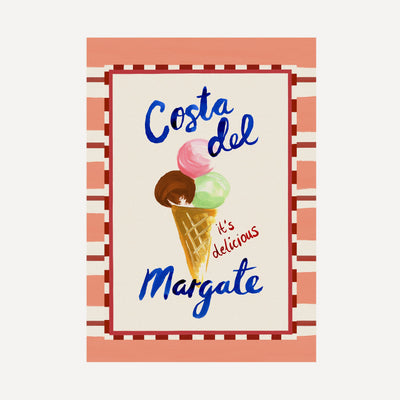 Costa del Margate print, ice cream illustration with seaside wording