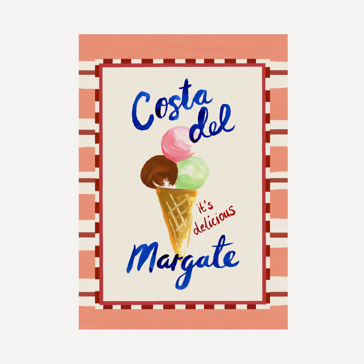 Costa del Margate print, ice cream illustration with seaside wording