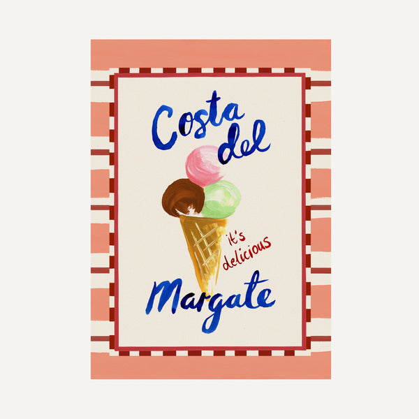 Costa del Margate print, ice cream illustration with seaside wording