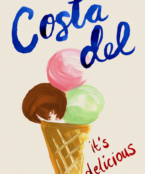 Costa del Margate print, ice cream illustration with seaside wording close up