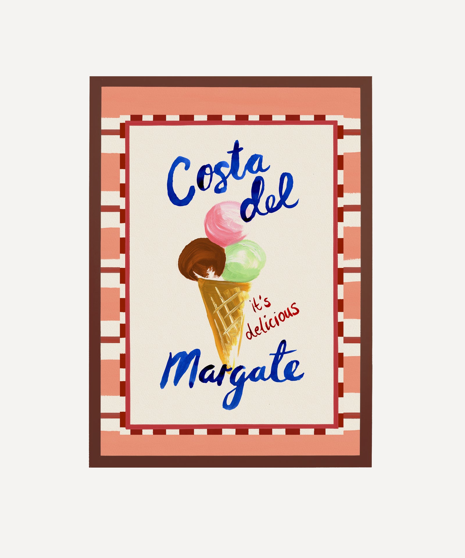Costa del Margate print, ice cream illustration with seaside wording in frame
