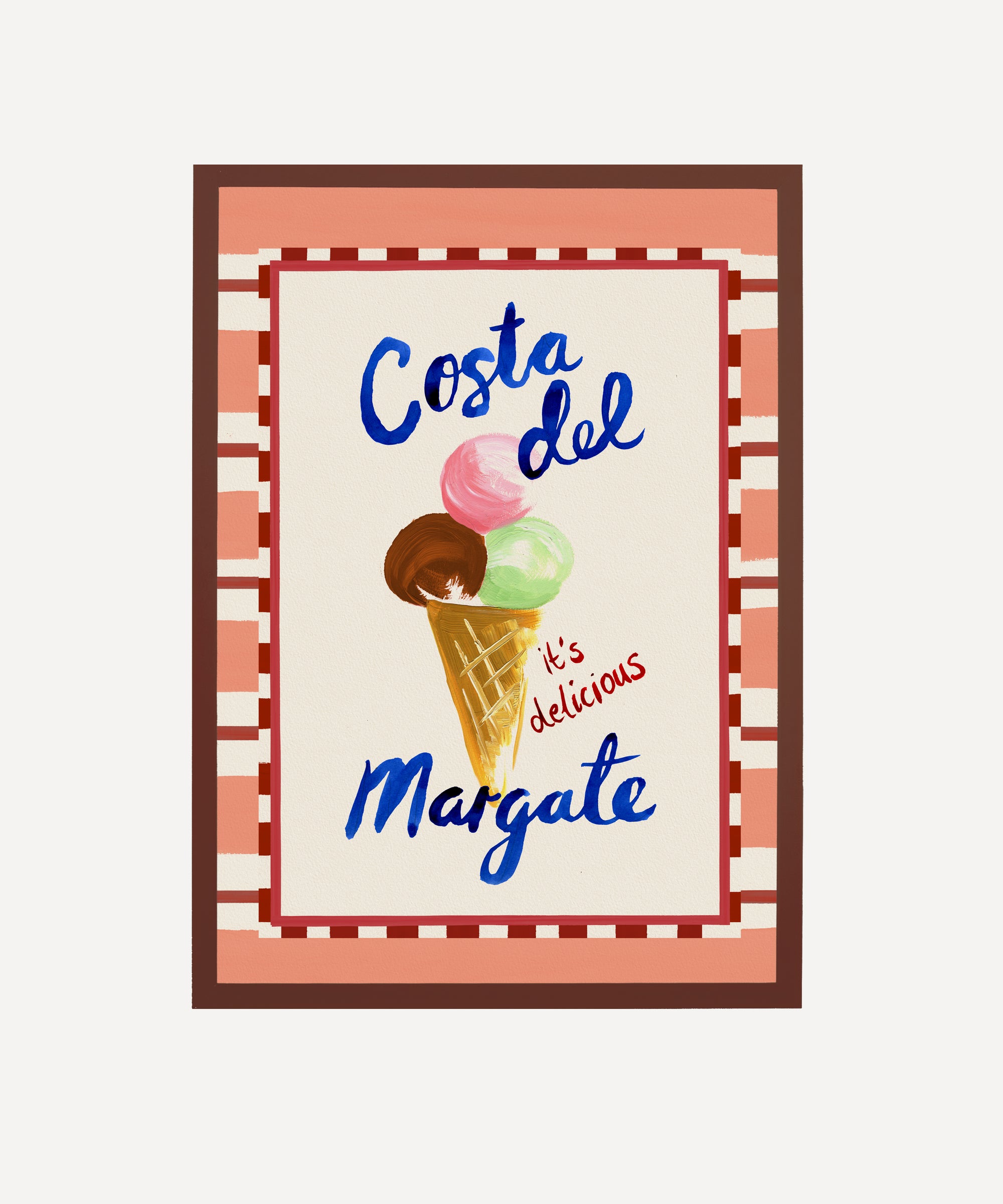 Costa del Margate print, ice cream illustration with seaside wording in frame