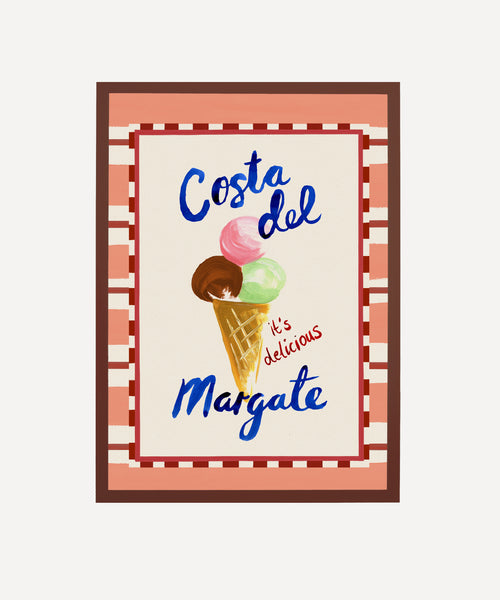 Costa del Margate print, ice cream illustration with seaside wording in frame