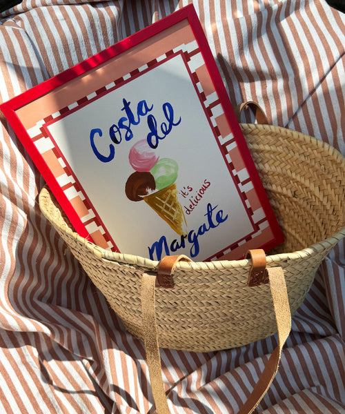 Costa del Margate print, ice cream illustration with seaside wording in basket