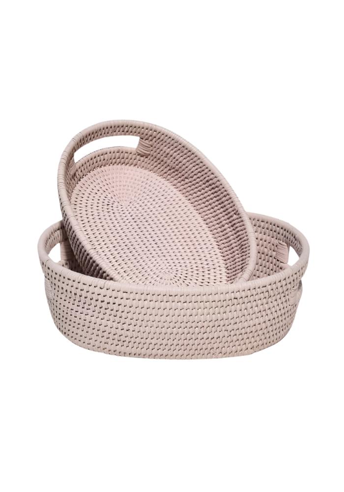 Cotswolds Oval Rattan Basket Pink - Set of 2 - Casa by Josephine Jenno