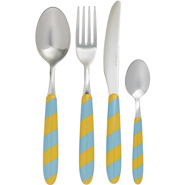 Cutlery Set of 4 Stripes Blue