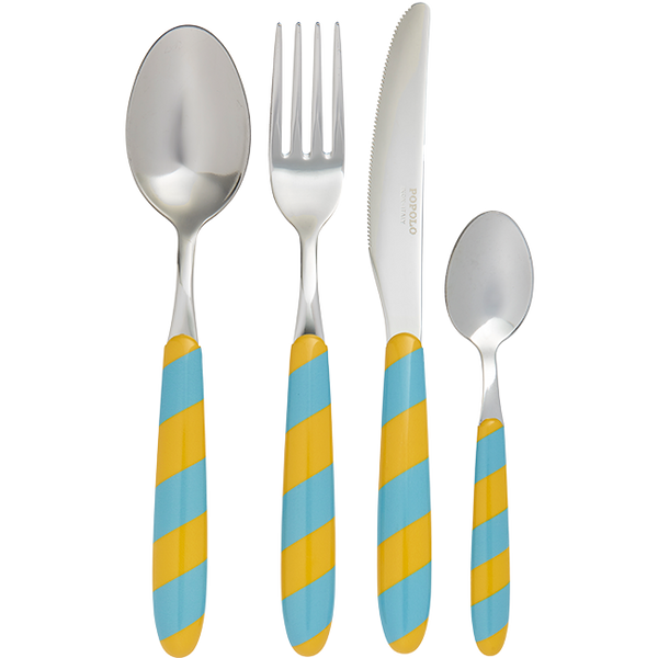 Cutlery Set of 4 Stripes Blue