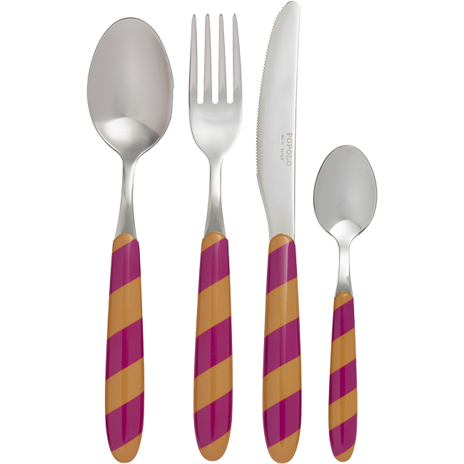 Cutlery Set of 4 Stripes Ochre