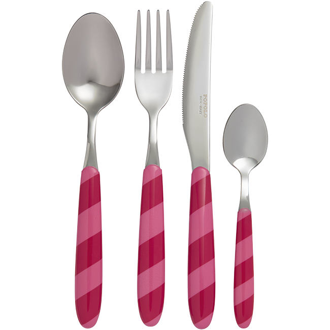 Cutlery Set of 4 Stripes Pink