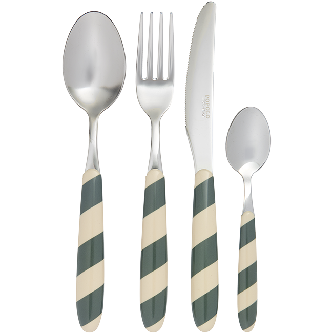 Cutlery Set of 4 Stripes Green