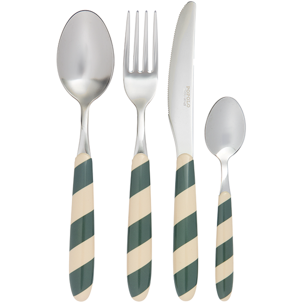 Cutlery Set of 4 Stripes Green