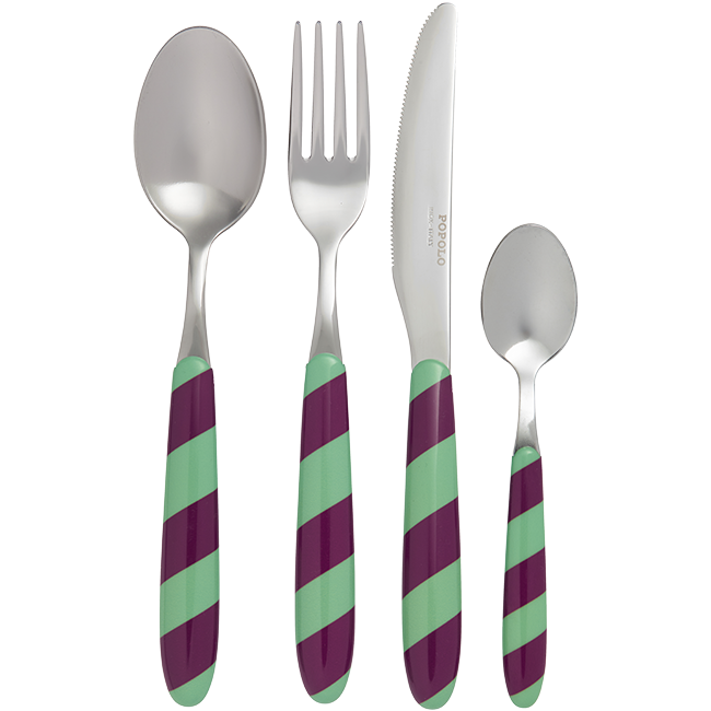 Cutlery Set of 4 Stripes Green and Purple