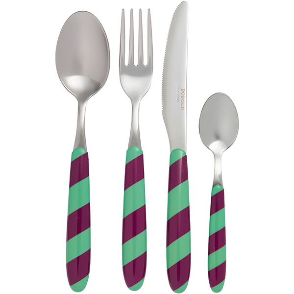Cutlery Set of 4 Stripes Green and Purple