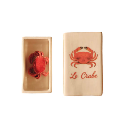 Ceramic matchbox with hand-drawn crab french illustration