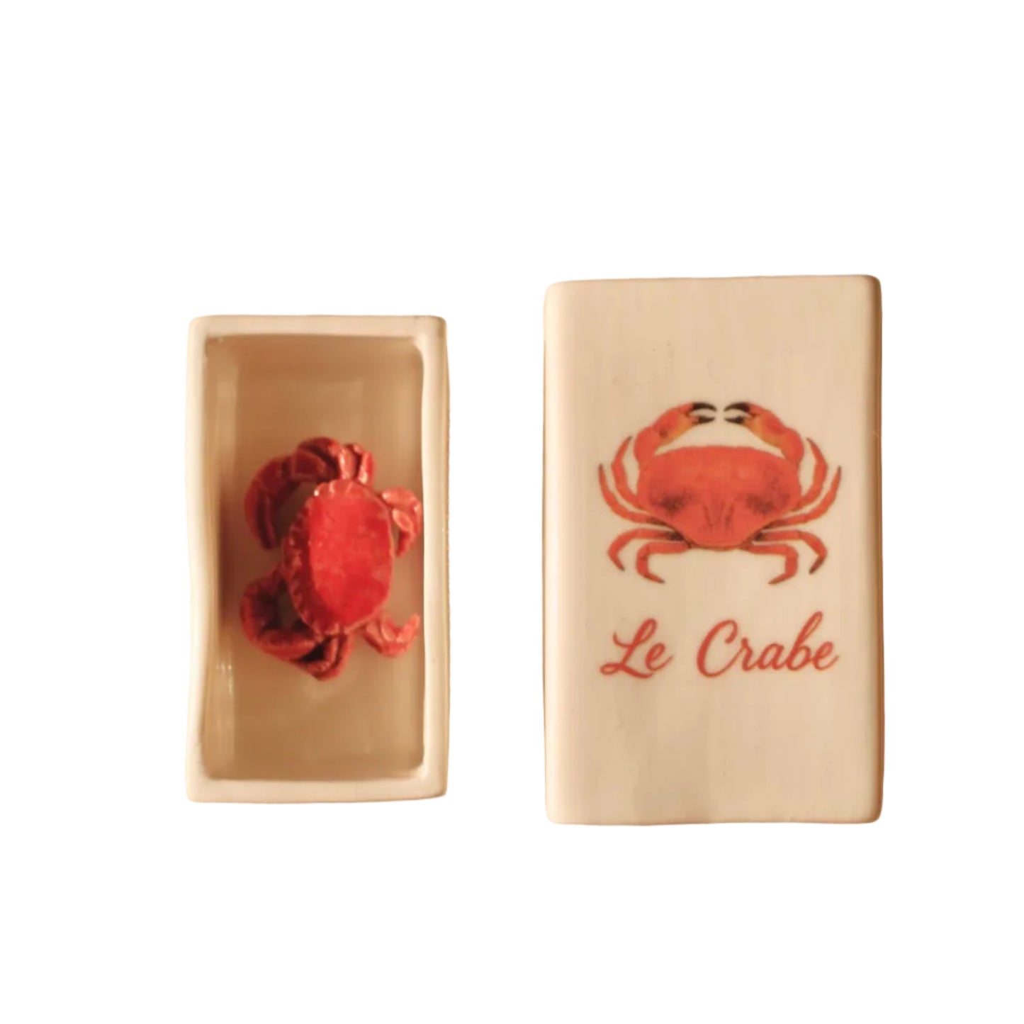 Ceramic matchbox with hand-drawn crab french illustration