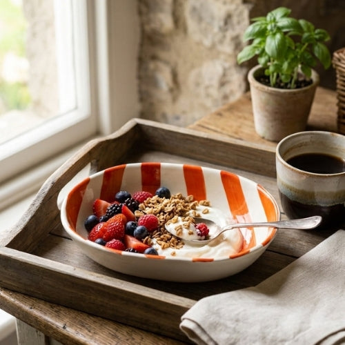 Ceramic Stripe Bowl Orange 7x5x2 Inches Set of 4 - Casa Amarosa