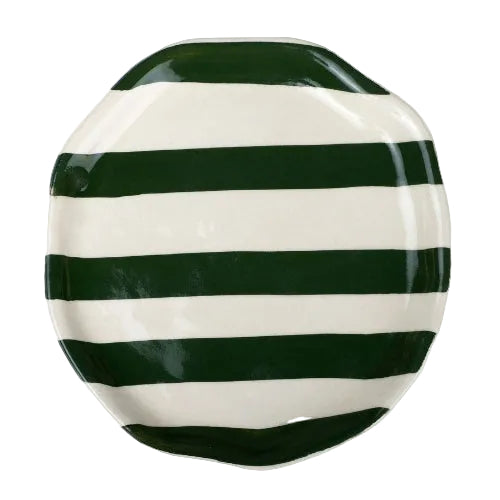 Ceramic Olive Green Stripe Plate 6.3 Inches Set of 4 - Casa Amarosa