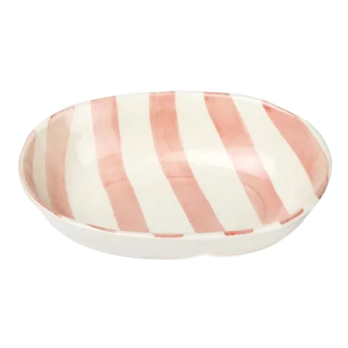 Ceramic Stripe Bowl Pink 7x5x2 Inches Set of 4 - Casa Amarosa