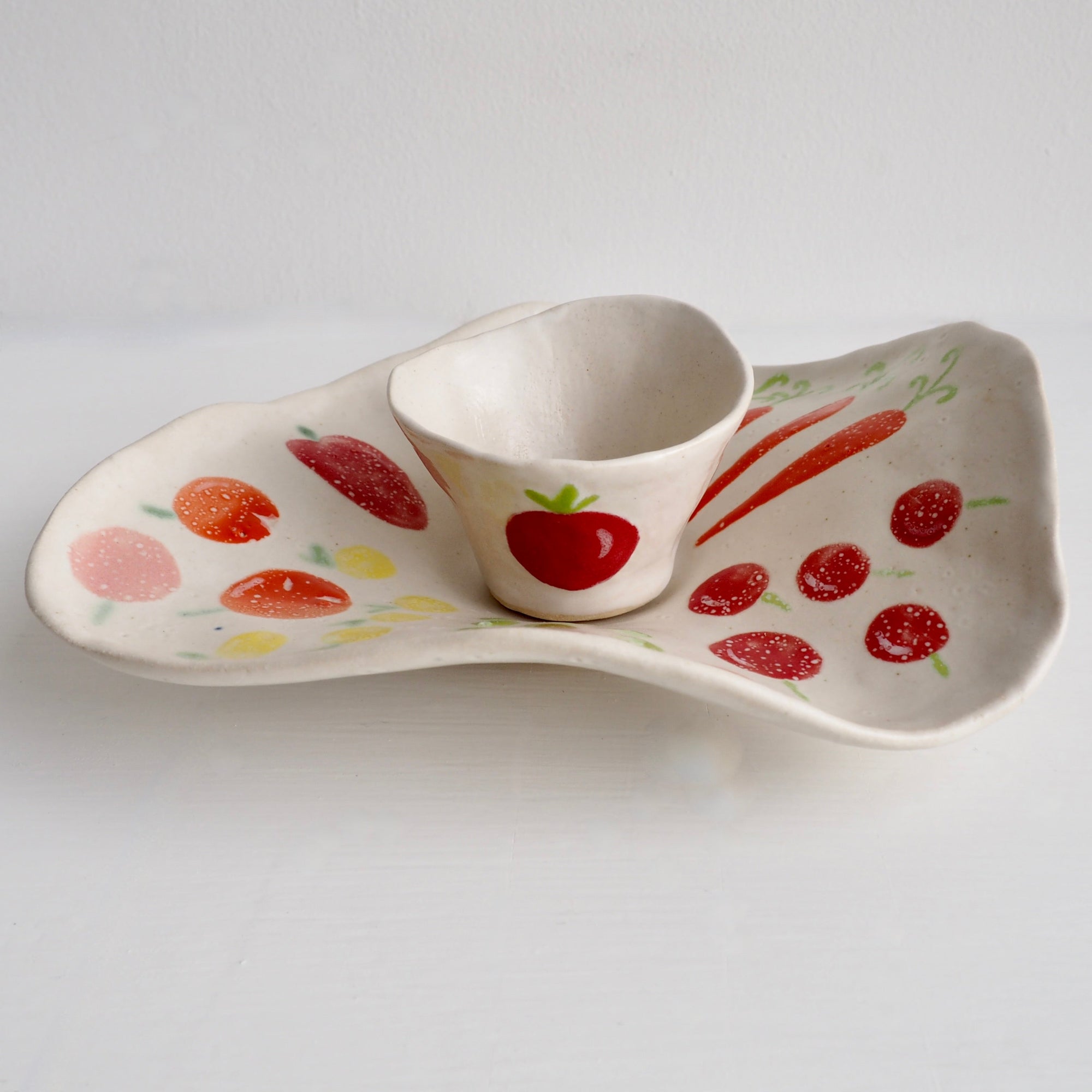 Handmade Ceramic Vegetables Crudites Platter And Bowl Set