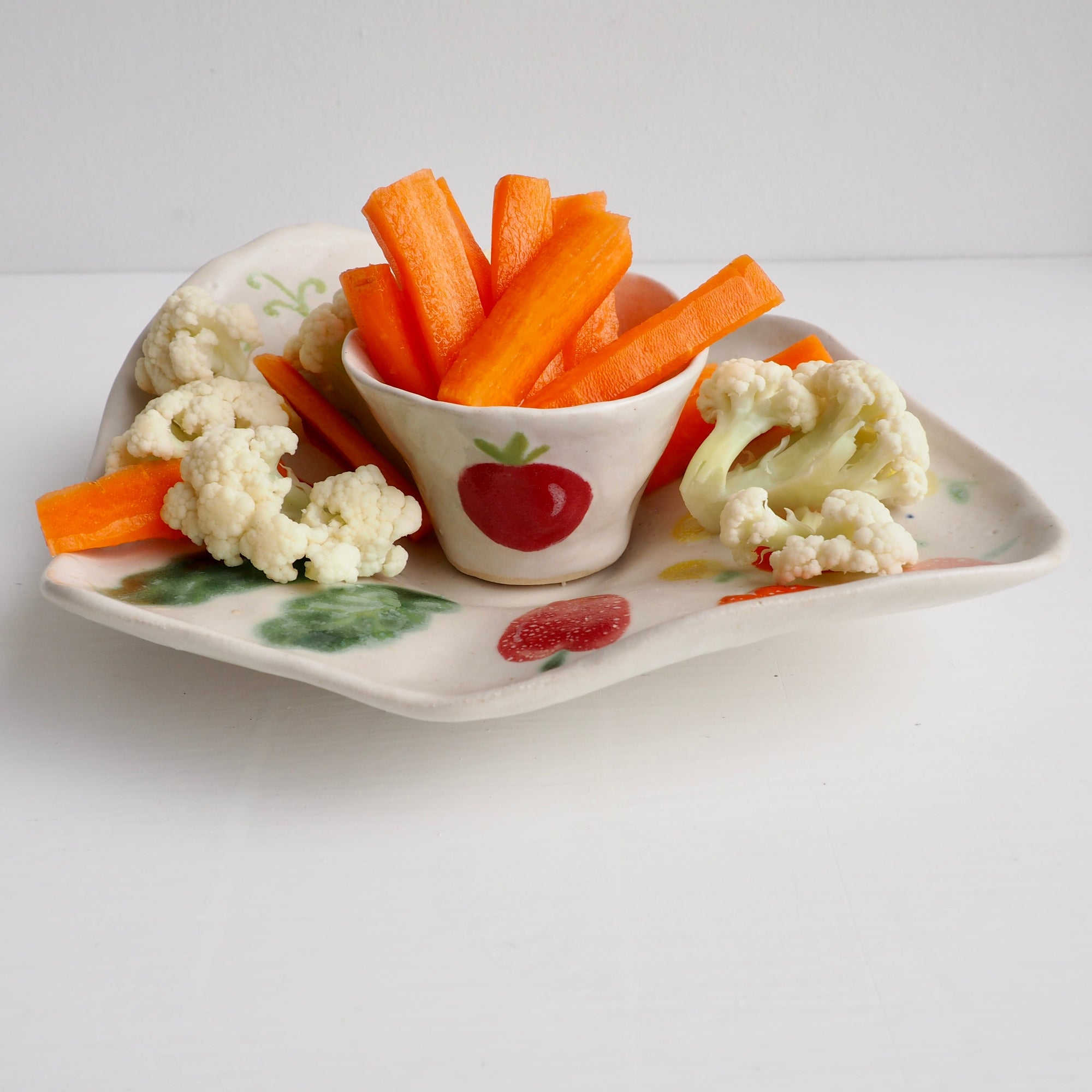 Handmade Ceramic Vegetables Crudites Platter And Bowl Set