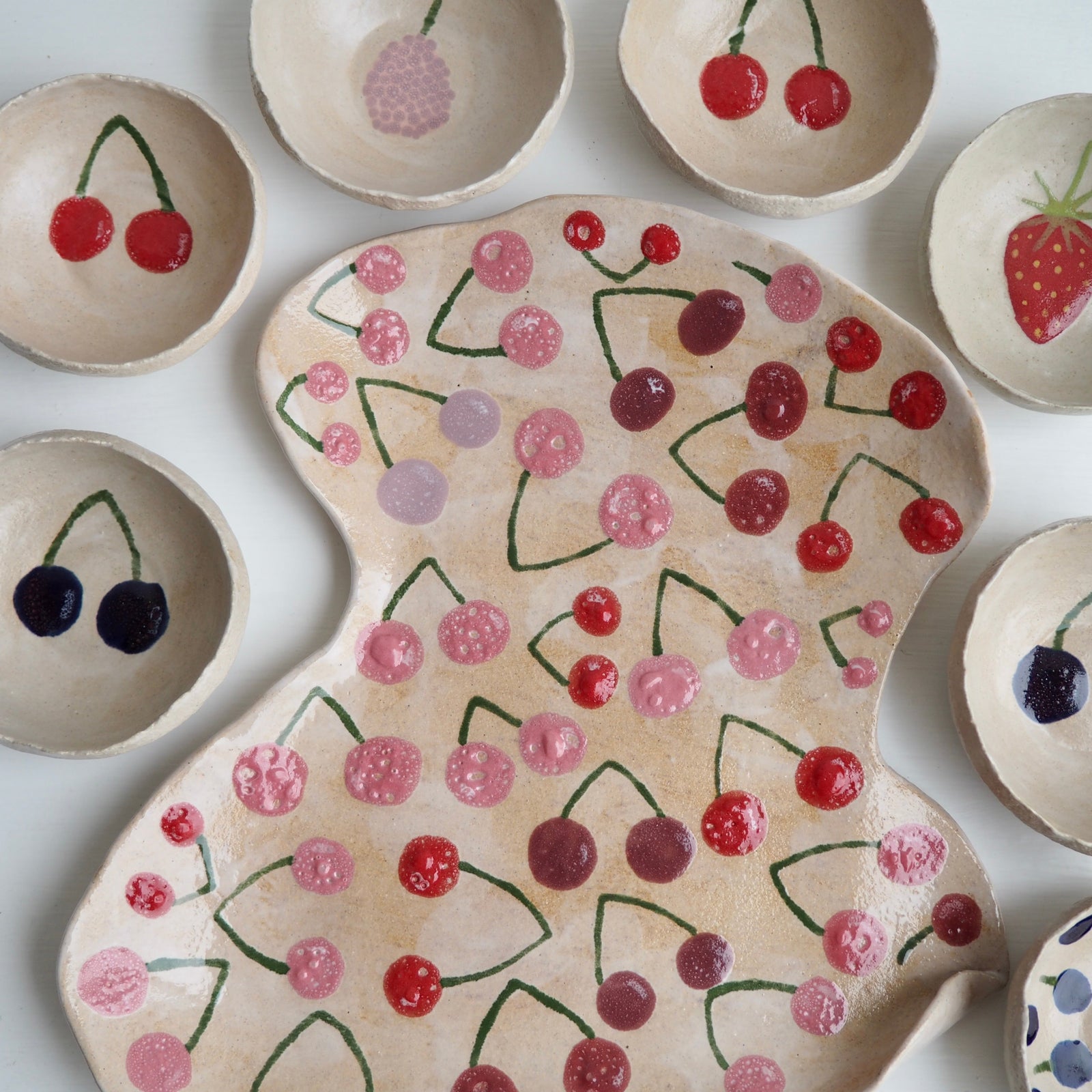 Handmade Ceramic Curvy Cherry Plate
