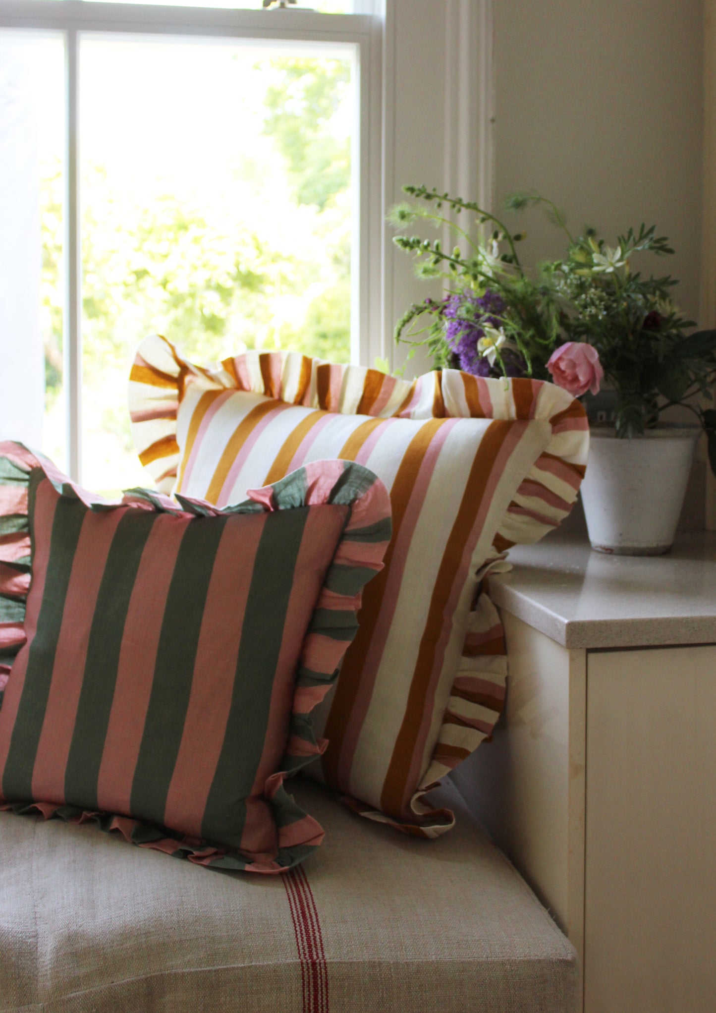 Sage & Blush Wide Stripe Cushion Cover