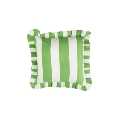 Green Cabana Stripe Ruffled Cushion Cover