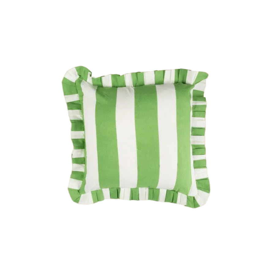 Green Cabana Stripe Ruffled Cushion Cover