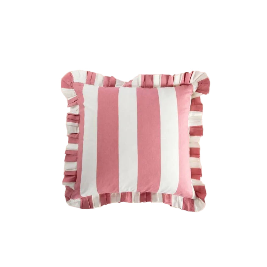 Pink Candy Cabana Stripe Ruffled Cushion Cover