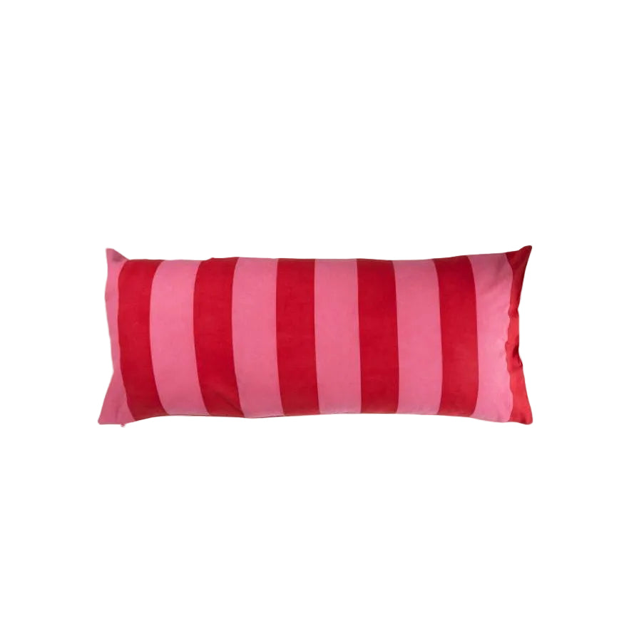 Poppy Raspberry Cabana Stripe Long Lumbar Cushion Cover