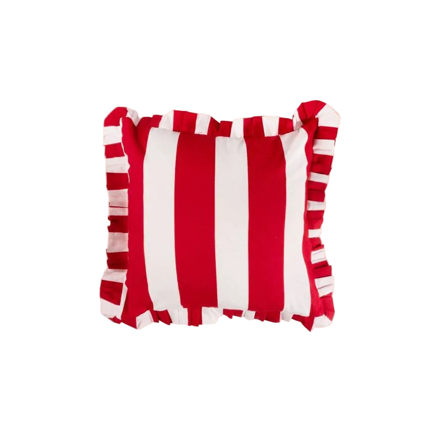 Red Cabana Stripe Ruffled Cushion Cover