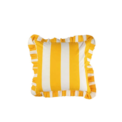 Yellow Cabana Stripe Ruffled Cushion Cover