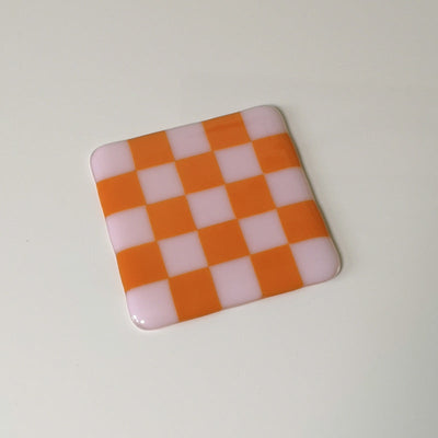10cm Chequered Dual Coloured Coaster - Pink &amp; Orange image