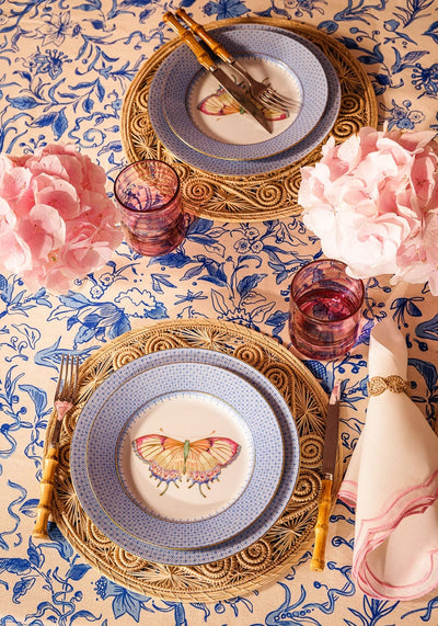 Dessert Plates Cornflower Blue Lace Plate Butterfly Side/ Pudding Plate - Set of 4