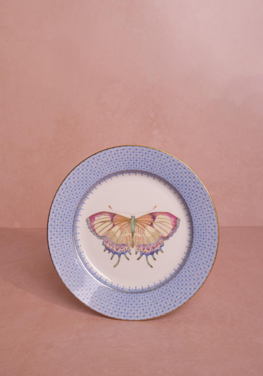Cornflower Blue Lace Plate Butterfly Side/ Pudding Plate - Set of 4